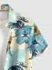 Chemise hawaïenne à poches boutons, imprimé de fleurs de cocotier et d'hibiscus, grandes tailles pour hommes - Bleu clair L