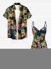 Plus Size Skull Pineapple Tropical Leaf Hibiscus Flower Print Hawaii Convertible Beach Cover Up -  