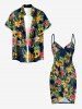Plus Size Skull Pineapple Tropical Leaf Hibiscus Flower Print Hawaii Convertible Beach Cover Up -  