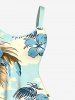 Robe trapèze hawaïenne à imprimé fleurs de cocotier et d'hibiscus grande taille - Bleu clair 3X
