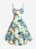 Robe trapèze hawaïenne à imprimé fleurs de cocotier et d'hibiscus grande taille - Bleu clair 4X