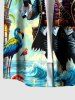 Chemise à boutons grande taille pour homme, motif flamant rose, pirate, cocotier et vagues, style hawaïen. - Bleu Ciel S