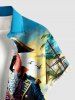 Chemise à boutons grande taille pour homme, motif flamant rose, pirate, cocotier et vagues, style hawaïen. - Bleu Ciel S