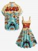 Plus Size Shark Seascape Print Hawaii A Line Dress -  