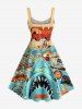 Plus Size Shark Seascape Print Hawaii A Line Dress -  