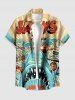 Plus Size Shark Seascape Print Hawaii Button Pocket Shirt For Men -  