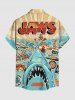 Men's Plus Size Shark Seascape Print Hawaii Button Pocket Shirt -  