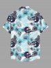 Chemise hawaïenne grande taille pour homme, à imprimé hibiscus, feuilles et crânes, avec boutons et poche. - Bleu Ciel S
