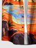 Chemise hawaïenne grande taille pour homme, imprimé cocotiers et paysage marin, boutons et poche. - Orange S