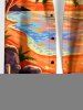 Plus Size Coconut Tree Seascape Sun Print Buttons Pocket Hawaii Shirt For Men -  