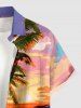 Plus Size Coconut Tree Seascape Sun Print Buttons Pocket Hawaii Shirt For Men -  