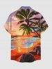 Plus Size Coconut Tree Seascape Sun Print Buttons Pocket Hawaii Shirt For Men -  