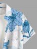 Chemise hawaïenne grande taille à imprimé floral et feuilles, boutons et poche pour homme - Bleu Ciel S