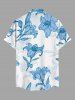 Chemise hawaïenne grande taille à imprimé floral et feuilles, boutons et poche pour homme - Bleu Ciel 3XL