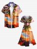 Robe midi fendue hawaïenne à imprimé cocotier et paysage marin grande taille - Orange L