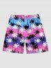 Shorts de plage hawaïens à imprimé colorblock cocotier grande taille pour hommes - Pourpre  L