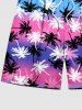 Shorts de plage hawaïens à imprimé colorblock cocotier grande taille pour hommes - Pourpre  L