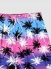 Shorts de plage hawaïens à imprimé colorblock cocotier grande taille pour hommes - Pourpre  L