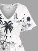 Robe mi-longue fendue hawaïenne à imprimé cocotier, ananas et fleurs d'hibiscus, grande taille - Blanc S