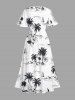 Robe mi-longue fendue hawaïenne à imprimé cocotier, ananas et fleurs d'hibiscus, grande taille - Blanc S