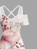 Plus Size Flowers Leaf Print Cold Shoulder Crisscross Hawaii Maxi Dress -  