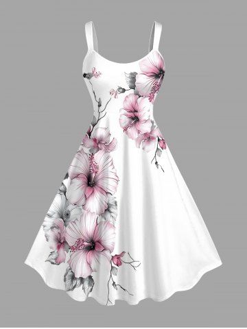 Robe débardeur hawaïenne à imprimé feuilles et fleurs d'hibiscus grande taille - WHITE - 2X