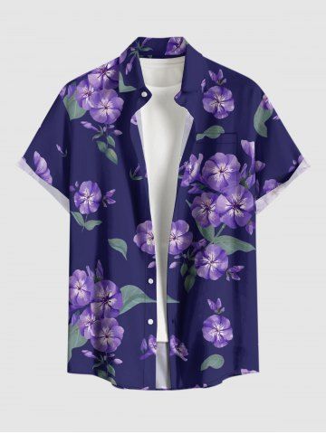 Chemise hawaïenne à poches boutons, imprimé fleurs de liseron et feuilles, grande taille, pour hommes - CONCORD - 2XL