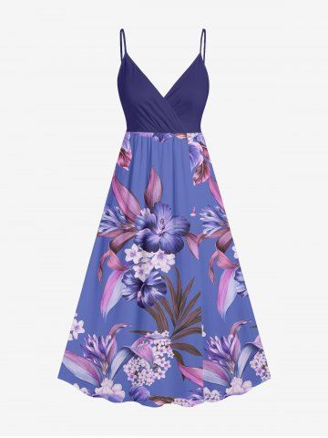 Robe débardeur trapèze à imprimé fleurs d'hibiscus grande taille, style hawaïen, cache-cœur. - CONCORD - 2X