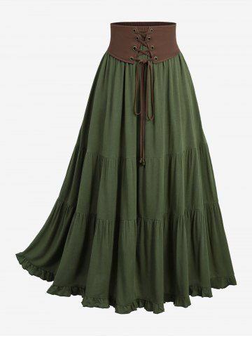 Plus Size Lace Up Grommets Waist Ruffles Skirt