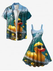 Duck Sea Waves Print Plus Size Matching Hawaii Beach Outfit For Couples -  