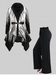 White Black Stripes Zebra Print Ruched T-shirt and Wide Leg Pants Plus Size Outfit -  