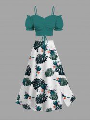 Tropical Leaf Flowers Print Hawaii Matching Set -  