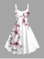 Robe débardeur hawaïenne à imprimé feuilles et fleurs d'hibiscus grande taille - Blanc M