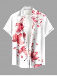Flowers Print Buttons Pocket Hawaii Shirt For Men -  
