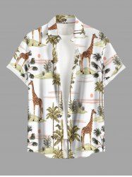 Plus Size Giraff Coconut Tree Sun Print Buttons Pocket Hawaii Shirt For Men -  