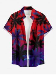 Coconut Tree Ombre Print Buttons Pocket Hawaii Shirt For Men - Rouge XL