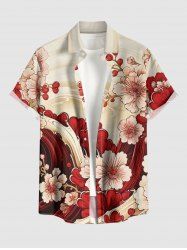 Chemise hawaïenne à imprimé floral et poche boutonnée grande taille pour homme - Rouge foncé M