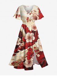 Flower River Print Hawaii Split Pocket A Line Midi Dress -  