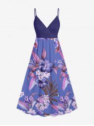 Robe débardeur trapèze à imprimé fleurs d'hibiscus grande taille, style hawaïen, cache-cœur. - Concorde 1X