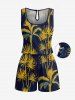 Matching Hawaii Shirt and Romper Beach Outfit Coconut Tree Plant Print For Couples -  