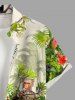 Plus Size Monkeys Tropical Flowers Leaf Print Buttons Pocket Hawaii Shirt For Men -  
