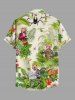 Plus Size Monkeys Tropical Flowers Leaf Print Buttons Pocket Hawaii Shirt For Men -  