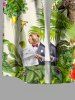 Plus Size Monkeys Tropical Flowers Leaf Print Buttons Pocket Hawaii Shirt For Men -  
