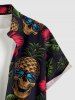 Chemise hawaïenne grande taille pour homme, à boutons et poche, ornée d'un motif tête de mort, ananas et hibiscus, imprimé de feuilles tropicales et de fleurs. Motif : crâne, ananas et hibiscus. - Noir M