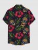 Chemise hawaïenne grande taille pour homme, à boutons et poche, ornée d'un motif tête de mort, ananas et hibiscus, imprimé de feuilles tropicales et de fleurs. Motif : crâne, ananas et hibiscus. - Noir M