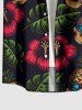 Chemise hawaïenne grande taille pour homme, à boutons et poche, ornée d'un motif tête de mort, ananas et hibiscus, imprimé de feuilles tropicales et de fleurs. Motif : crâne, ananas et hibiscus. - Noir M