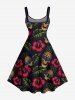 Robe débardeur hawaïenne grande taille à imprimé tête de mort, ananas, hibiscus et feuilles tropicales - Noir 1X