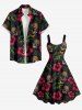 Robe débardeur hawaïenne grande taille à imprimé tête de mort, ananas, hibiscus et feuilles tropicales - Noir 1X