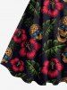 Plus Size Skull Pineapple Hibiscus Flower Tropical Leaf Print Hawaii Tank Dress -  