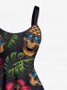 Plus Size Skull Pineapple Hibiscus Flower Tropical Leaf Print Hawaii Tank Dress -  